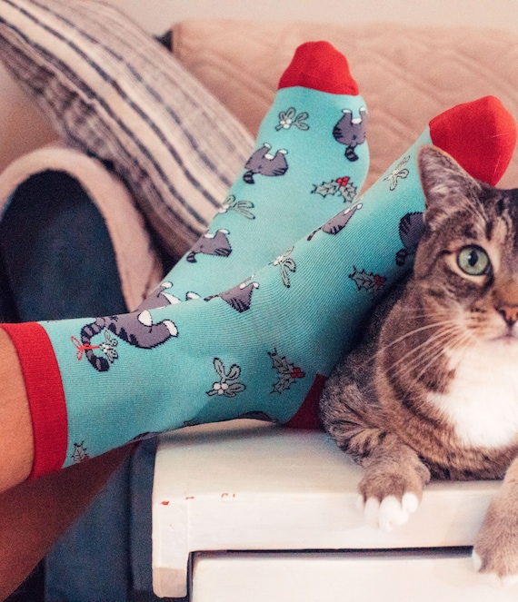 Christmas Socks, Adult Christmas Humor Socks, UNISEX Socks, Festive Mistletoe Socks, Cat Butt Mistletoe, Cat Christmas Socks, Rude Xmas Il_570xn