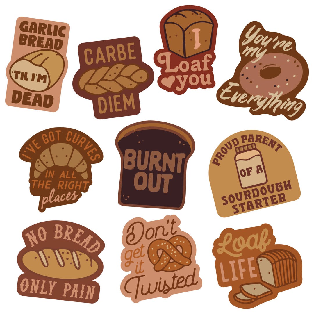 Funny Bread Lover Sticker Set | Sourdough Starter, Carbs Decals - Etsy