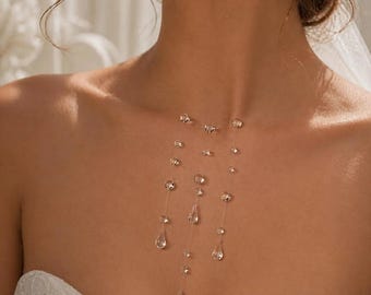 Invisible Floating Water Drop Necklace Minimalist Bridal Jewelry Wedding Gift for Her Crystal Choker Wedding Jewelry Modern Bride Gift