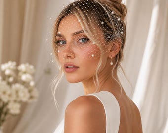 Vintage Pearl Birdcage Veil Bridal Fascinator Minimalist Bridal Face Veil French Net Veil Bridal Headpiece Short Veil-Retro Elegant Veil