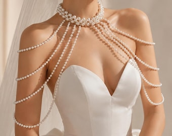 Pearl Shoulder Necklace Bridal Pearl Shoulder Chain Wedding Pearl Cape Necklace Elegant Shoulder Necklace-Accessory for Bride,Gift for her