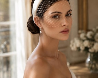 Birdcage Veil Headband, Bridal Birdcage Veil-Satin Wedding Headband, Vintage Bridal Veil, Retro Bridel Flexible Adjustable Wedding Headpiece