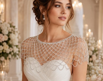 Crystal Bridal Bolero Shoulder Jewelry, Rhinestone Wedding Dress Cover Up, Sheer Capelet for Bride, Elegant Bridal Shrug Shoulder Chain Cape