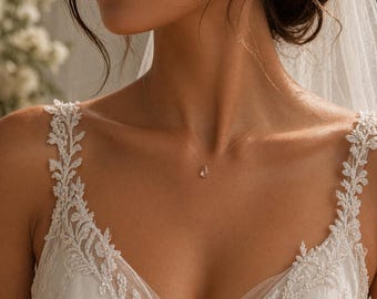 Invisible Water Drop Necklace Floating Crystal Necklace Minimalist Jewelry Necklace Gift for Bride Women- Boho Bride