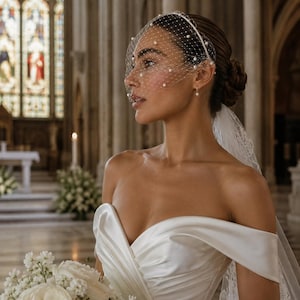 Vintage Pearl Birdcage Veil Bridal Fascinator Minimalist Bridal Face Veil French Net Veil Bridal Headpiece Short Veil-Retro Elegant Veil