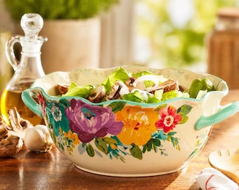 "Sweet Floral Romance" Serving Salad Bowl with Handles