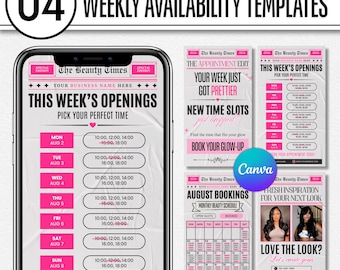 Weekly Available Appointment Template, Nail Lash Booking Calendar, Monthly Availability, Editable Canva Instagram Story