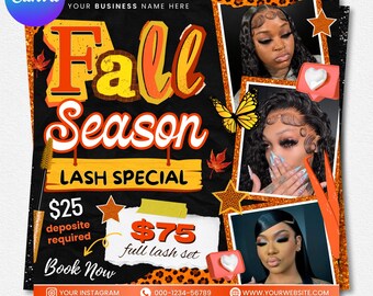 Fall Season Lash Extension Special Flyer Template, September Booking flyer, Editable Canva (Digital Download)
