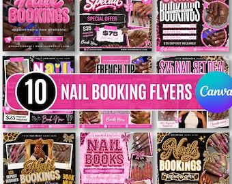 10 Editable Nail Booking Flyer Templates, Nail Tech Special Deal, Beauty Promotion (Digital Download)