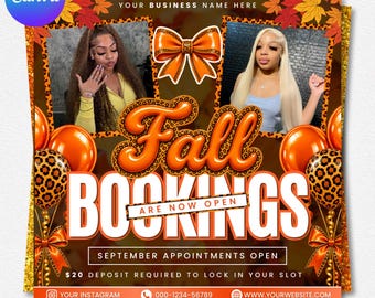 Editable Fall Bookings Flyer Template, September Appointments, Hair Lash Nail Canva (Digital Download)