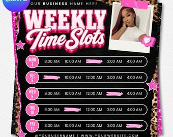 Weekly Availability Flyer Template, Editable Canva Appointment Time Slots, Beauty Booking Calendar (Digital Download)