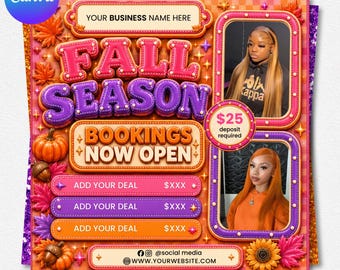 Fall Booking Flyer Template, September Appointments, Hair Lash Nail Canva, Beauty Promotion (Digital Download)