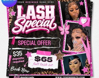 Editable Lash Booking Flyer Template, Lash Extension, Beauty Promotion (Digital Download)
