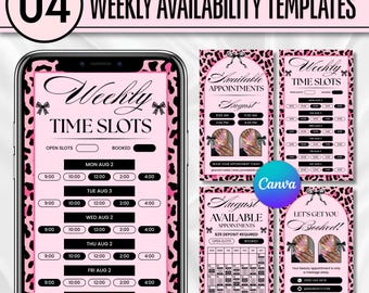 Weekly Available Appointments Templates, Lash Nail Booking Calendar, Editable Canva Instagram Story Schedule