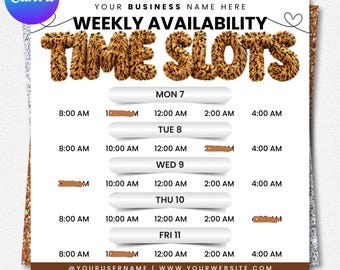 Weekly Availability Flyer Template, Editable Canva Appointment Time Slots, Beauty Booking Calendar (Digital Download)