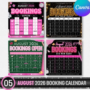 Calendário de Agendamentos de Agosto de 2026, Flyer com Horários Disponíveis Mensais para Consultas, Modelo Editável para Canva