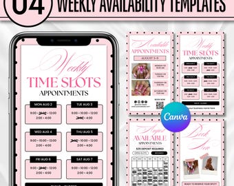 Weekly Available Appointment Template, Booking Calendar, Editable Canva Instagram Story for Beauty Salons