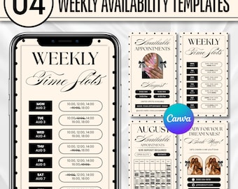 Weekly Available Appointments Template, Nail Lash Booking Calendar, Monthly Availability, Editable Canva Instagram Story