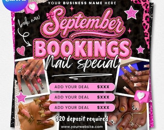 September Nail Special Booking Flyer, Editable Canva Template for Nail Tech Business (Digital Download)