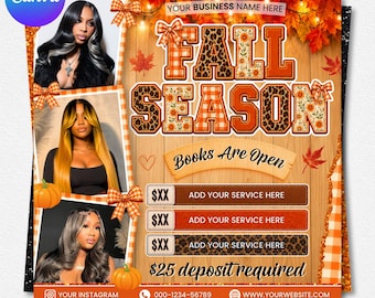 Fall Booking Flyer Template, September Appointments, Hair Lash Nail Canva, Beauty Promotion (Digital Download)