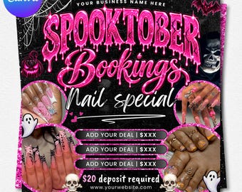October Nail Special Booking Flyer, Editable Canva Template for Nail Tech Business (Digital Download)