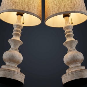 Farmhouse Wooden Table Lamps Set with USB Ports, Rustic Nightstand Lighting (Set of 2)