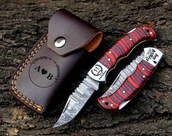 Navaja de bolsillo de Damasco hecha a mano, regalo personalizado para padrinos de boda, regalo de aniversario para él, papá, esposo, regalo personalizado para hombres, regalos de Navidad para él.