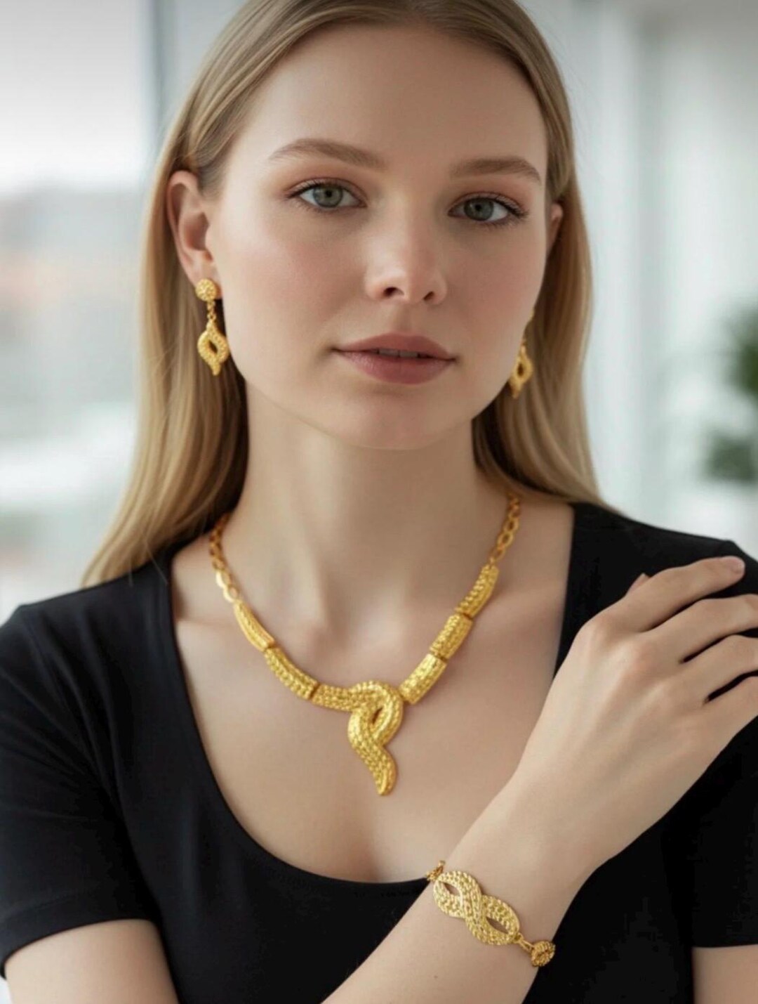 Vip Earring 22k Gold Plated VIP Model Infinity Design Earring, Bracelet, and ...