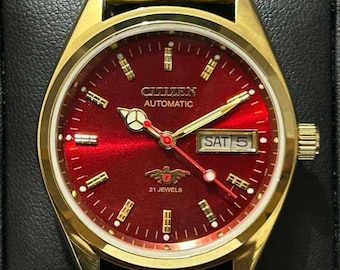 Refurbished vintage citizen Red dial men's wrist watch gold plated
