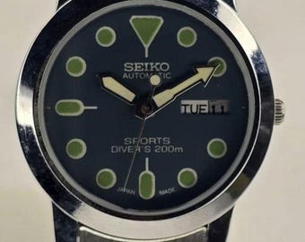 Refurbished vintage seiko Blue dial men's wrist watch36mm stainless Steel