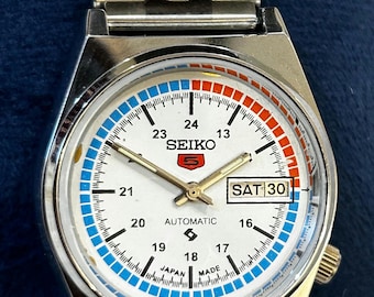 Refurbished vintage seiko white men's wrist watch36mm stainless Steel