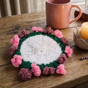 Crochet Rose Coaster Pattern – Flower Bouquet Pot Coaster (Digital Download PDF)