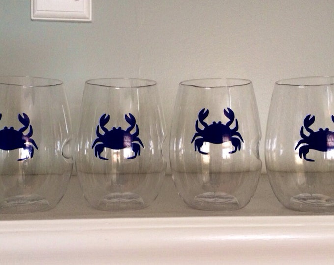 Blue Crab Govino Stemless Wine Glasses Set of Four Etsy