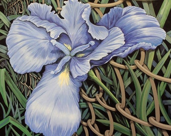 Big Blue Iris, Original Painting, 40 X 40 inches, Acrylic on Canvas