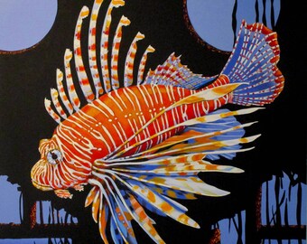 Devilfish, Large Original Painting, 36 X 36 inches, Acrylic on Canvas, Bright Aquatic Underwater Wildlife Art