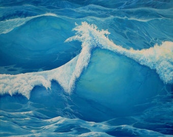 Deep Blue, Large Original Painting, 36 X 36 inches, Acrylic on Canvas, Bright Seascape, Crashing Waves