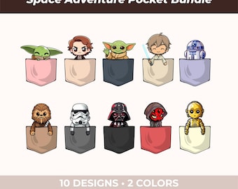 Paquete de imágenes prediseñadas PNG de personajes de Space Adventure Pocket en estilo chibi