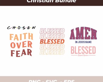 Paquete cristiano / Fe sobre el miedo, Bendecido y Amén en el nombre de Jesús. Diseños de camisetas cristianas.