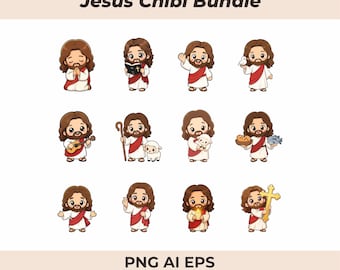Paquete de ilustraciones chibi de Christian Jesus para sublimación y pegatinas
