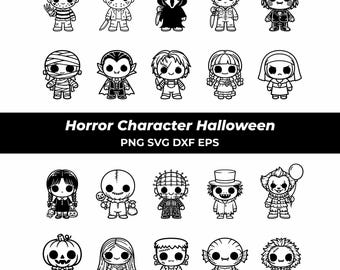 Horror Chibi SVG Bundle Cricut | Spooky Halloween Characters (svg, png, dxf, eps)