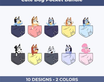 Paquete de imágenes prediseñadas PNG chibi de personajes de Bluey Pocket (perro)