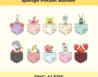 Paquete de imágenes prediseñadas PNG de personajes de bolsillo inspirados en Bob Esponja