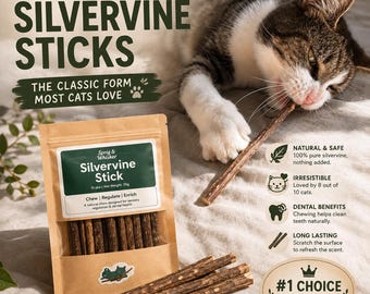 Silvervine Sticks for Cats | Natural Matatabi Chew Toy, Dental Health Enrichment