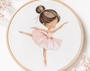Ballerina Cross Stitch Pattern PDF, Ballet Dancer in Arabesque, Pink Girls Room Decor