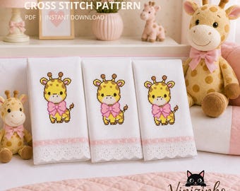 Giraffe Cross Stitch Pattern with Pink Bow - Beginner Friendly (Pattern Keeper Compatible)