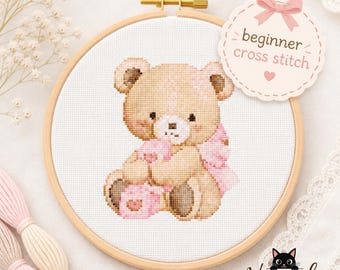 Teddy Bear Cross Stitch Pattern – Beginner PDF, Pattern Keeper Compatible