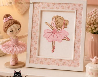 Ballerina Dance Cross Stitch Pattern, Beginner Embroidery Chart (PDF Download)