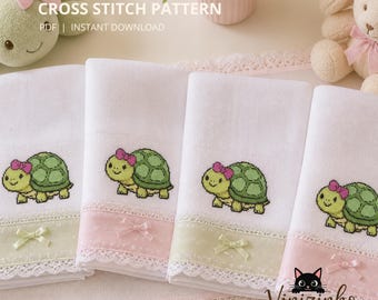 Schildkröte Kreuzstich Muster rosa Schleife, sofortiger Download (kompatibel mit Pattern keeper)
