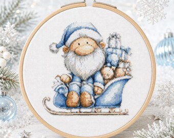 Christmas Cross Stitch Pattern, Santa Claus Sleigh Embroidery PDF