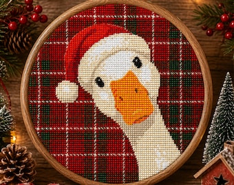 Funny Peeking Goose Cross Stitch Pattern, Christmas Goose PDF Chart, Instant Download